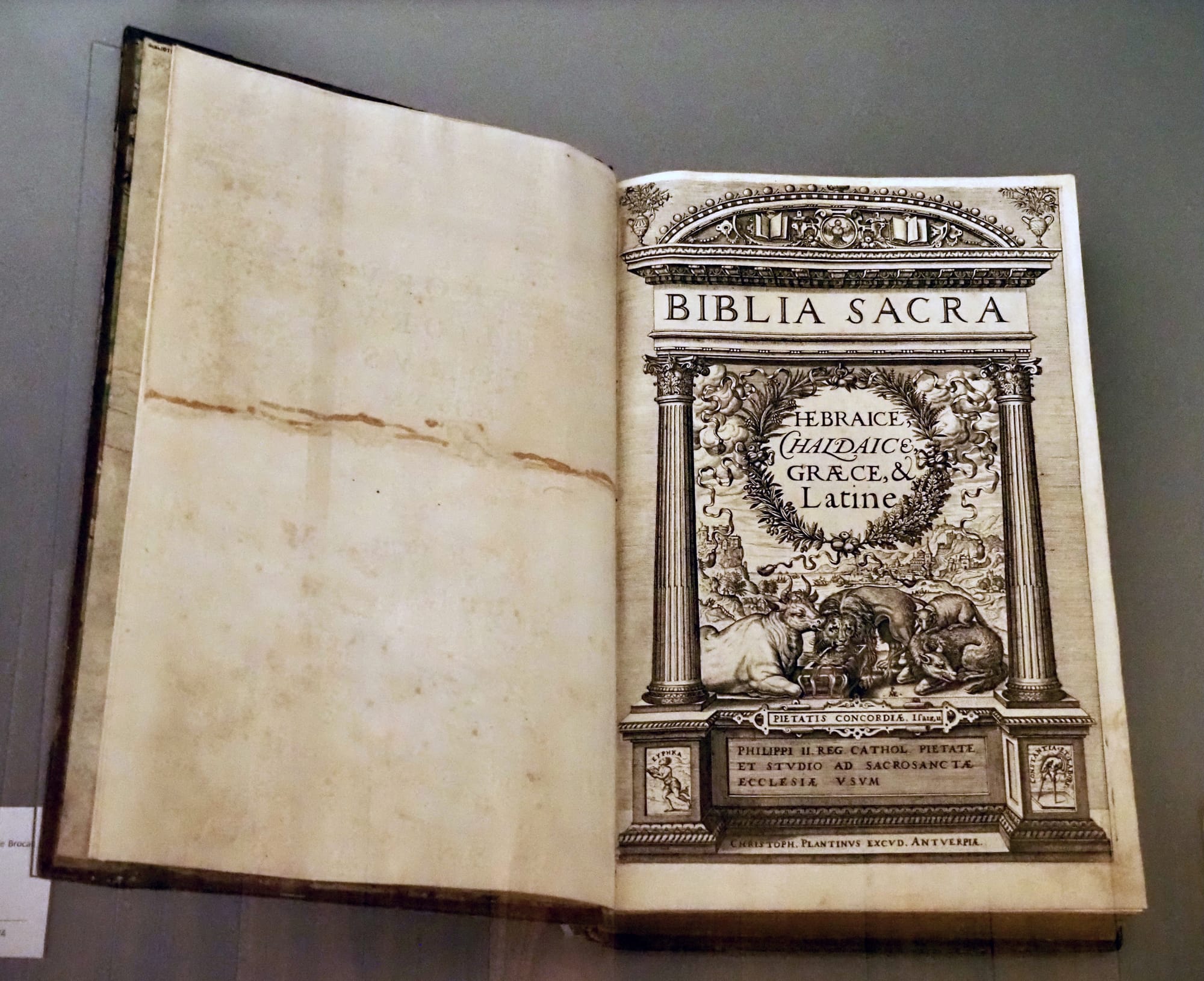 The Polyglot's title page: Philip II's name in the imprint. (Biblioteca Lázaro Galdiano, CC0)